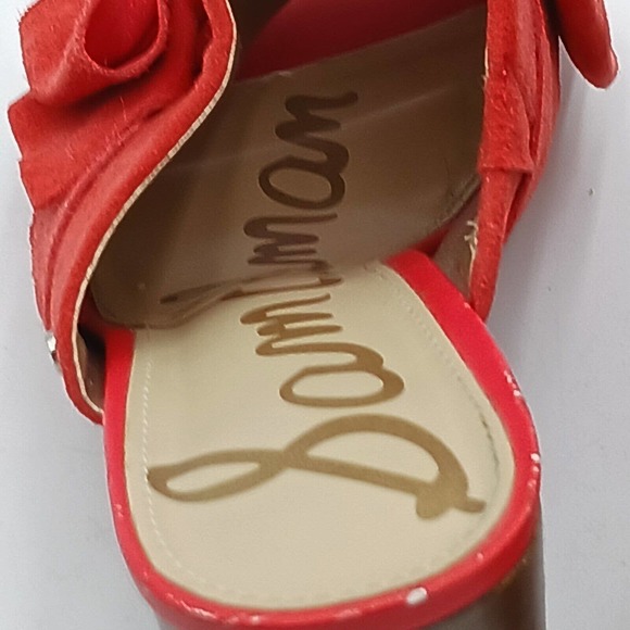 SAM EDELMAN Women's SUEDE ORANGE YUMI BOW STACKED BLOCK HEEL SANDAL‎ MULE SIZE 9 - Picture 11 of 12